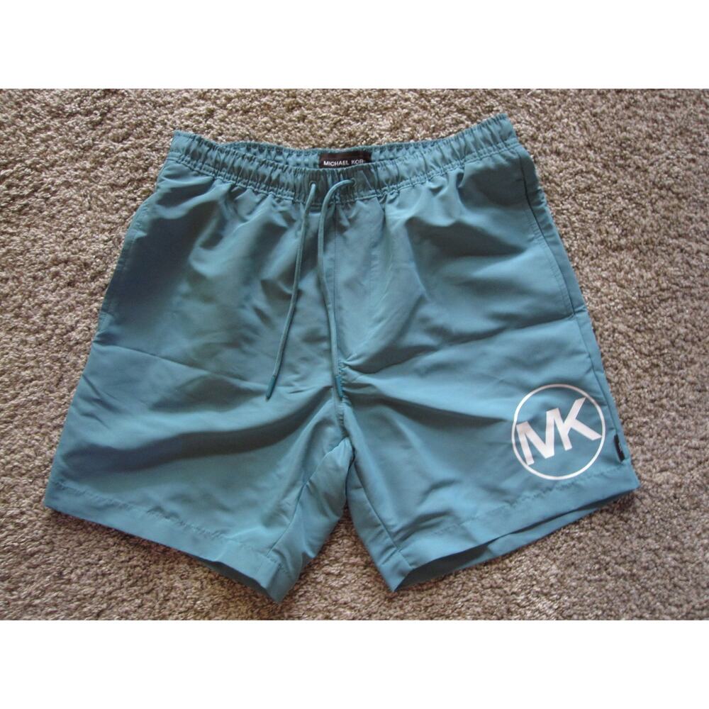 NEW Michael Kors Lagoon Men's Small Swim Shorts Blue/Green Big Logo Drawstring